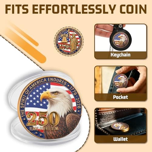 USA 250th Anniversary Commemorative Coin,Patriotic Bald Eagle & Statue of Liberty Design with U.S. Flag and Liberty Bell,1776–2026 America 250 Years of Freedom Coin - Thumbnail 5