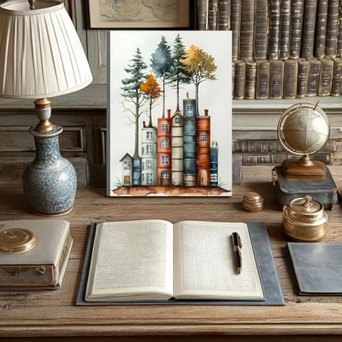 PUUZDGDZ Reading Book Lover's Canvas Wall Art Whimsical Tree House Wall decor pictures Book-shaped house Poster Painting Prints for Gallery Living Room Home Decoration (16inx24in canvas) - Thumbnail 6