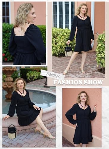 Dokotoo Womens Dresses 2026 Long Sleeve Empire Waist Casual Ruffle Smocked Mini Dresses Black XX-Large - Thumbnail 6