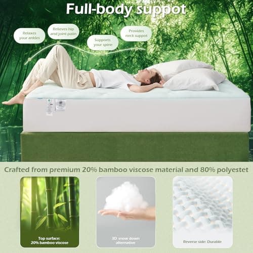 Hansleep RV Short Queen Mattress Pad Topper Memorry Foam, Camping Queen Foam Mattress Topper Viscose Derived from Bamboo, RV Mattress Pad Cover for Back Pain Relief, 60" x 75", White - Thumbnail 3