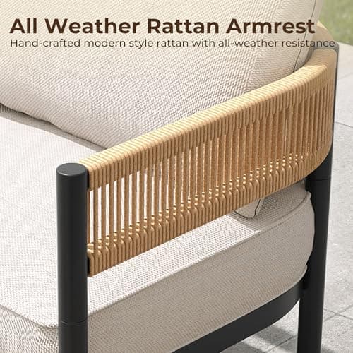 Gand Patio Outdoor Loveseat,Wicker Conversation Set with Thick Cushion for Porch, Garden, Yard, Natural - Thumbnail 6