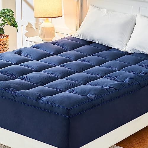 CYMULA Full Bed Mattress Topper, Navy Cooling Mattress Pad Cover, Thick Full Size Pillow Topper Soft with Deep Pockets, Washable Plush Down Alternative Fill Mattress Protector - Image 1