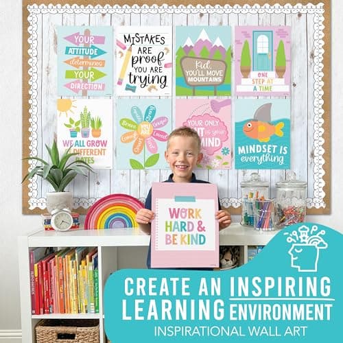 Hadley Designs Motivational Poster for Classroom Decor - 9 Growth Mindset Classroom Posters Elementary, Inspirational Wall Decor Middle School, Teacher Must Haves, Pastel Bulletin Board Decorations - Thumbnail 4