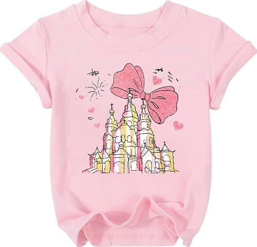 Magical Shirts for Girls Cute Graphic Tshirts Kids Family Vacation Tees Holiday Casual Short Sleeve Tops Pink - Image 1