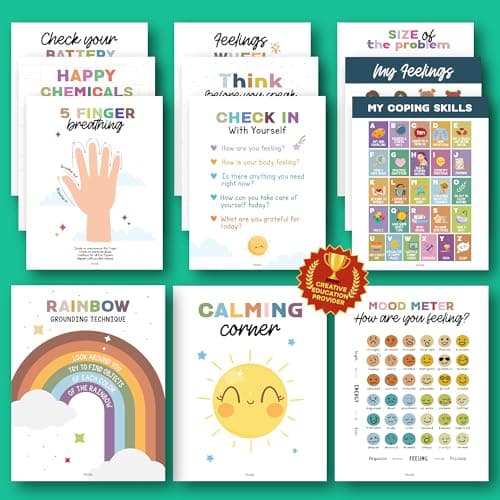 EXCOOL CLUB 12 Toddler Calming Corner Posters For Classroom Decor - 11x14 Feelings Chart For Kids, Calming Posters For Kids Calm Down Corner Supplies, Emotions Poster Classroom Must Haves For Teacher