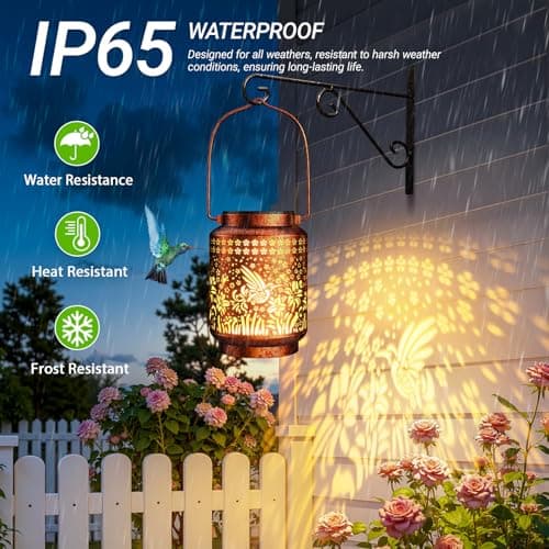 KOOPER Solar Lanterns Outdoor Waterproof Birthday Gifts for Women Mon Grandma, 2 Pack Brighter Hummingbird Hanging Solar Lantern Lights Outdoor, 2 Modes Metal Outdoor Decoration for Yard, Patio - Thumbnail 3