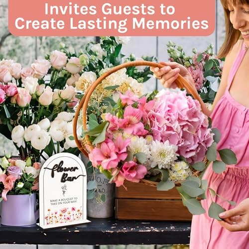 Stofinity Wooden Flower Bar Sign Bridal Shower Decor - Bloom Bar Sign Wedding Accessories For Reception, Bloom Bar Supplies for Wedding Table Decor - Thumbnail 6