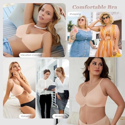 LIIJOO Jelly Bra for Women No Underwire, Seamless Wireless Push Up Bra, Full Coverage Supportive T-Shirt Bra for Plus Size, Back Smoothing Comfort Bra（Tapioca Pink, M） - Thumbnail 6
