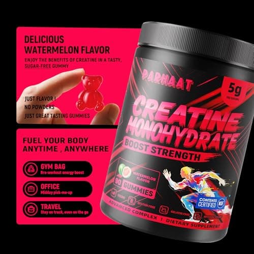 NSF Certified Creatine Gummy - Creatine Monohydrate Gummies 5g for Men & Women - Boost Focus,Strength, and Endurance, Vegan, Gluten-Free, Non-GMO, 2.5 Gram Creatine per Gummy ( Watermelon 90 ct) - Thumbnail 6