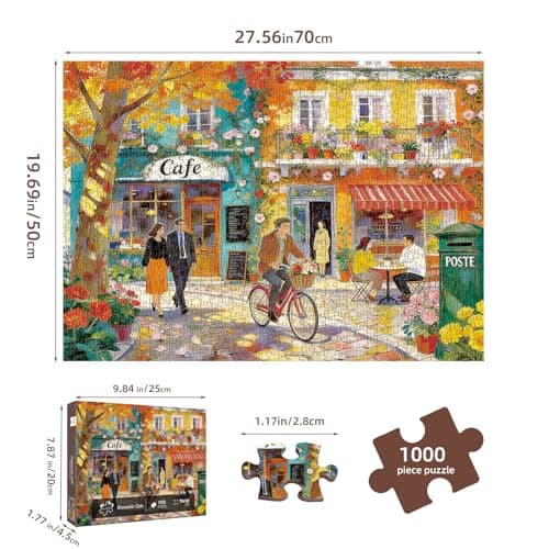 Romantic Cafe Puzzles for Adults 1000 Pieces,Impossible Hard Difficult Challenging Jigsaw Puzzles for Adults 1000 Pieces,Puzzle with Letters on Back,Recycled Paper Jigsaw Puzzle(27.6"x19.7") - Thumbnail 6