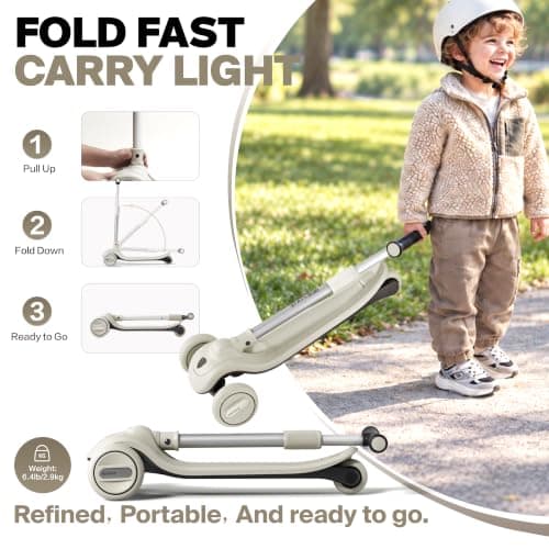 BEIESTATE 3 Wheel Scooter for Kids Ages 3-18, Up to 220 Lbs, Kids Scooter with Adjustable Lean-To-Steer Switch, Foldable, Lightweight, Wide Anti-Slip Deck, Adjustable Height Handlebar, Light-Up Wheels - Thumbnail 6
