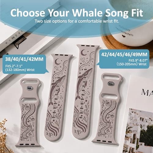 HATILP Whale Engraved Band Compatible with Apple Watch 38/40/41/42mm, Two-Layer Sculpted Ocean Design Soft Silicone Strap for Women, Series 11 10 SE Ultra 9 8 7 6 5 4 3 2 1 - Thumbnail 5