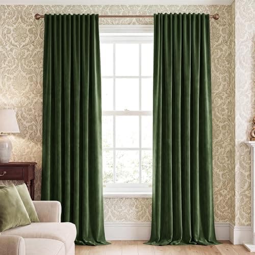 NICETOWN Blackout Christmas Olive Green Velvet Curtains for Bedroom, Rod Pocket & Back Tab Room Darkening Heavyweight Window Treatments Thermal Drapes Luxury for Living Room, 2 Panels, W52 x L84 - Image 1