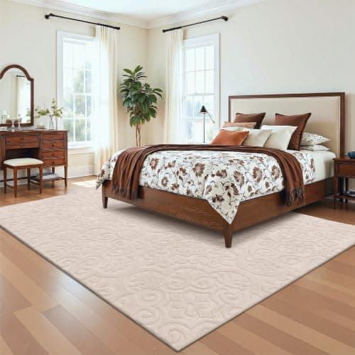 U'Artlines 8x10ft Washable Area Rug for Living Room, Neutral Beige Modern High-Low Pile Rug for Bedroom, Non Slip Soft Cozy Fluffy Large Floor Carpet for Dining Area, Kids Nursery Room - Thumbnail 6