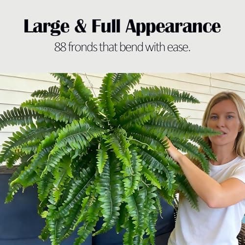 GYERB 48" Large Artificial Boston Fern Plants for Outdoor Indoor, Fake Ferns for Front Porch Hanging, Faux Greenery Bushes for Home Garden Office Decor, Silk Fern with Realistic Fronds, 88 Branches - Thumbnail 4