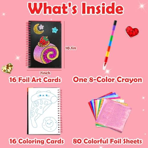 FUNNYB&G Foil Art Craft Kit for Girls 4-10 Years Old: Mess-Free & No-Glue, Create 16 Sparkly Food Pictures – Perfect Travel Toy & Birthday Gift for Kids (Food) - Thumbnail 3