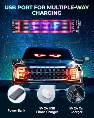 Pak Scrolling Advertising LED Sign, 14.7” x 3.6” Devil Eyes Light for Cars, Programmable Store Sign with Remote APP Control, Flexible Digital Display, DIY Text Pattern Animations for Shop Bar Hotel - Thumbnail 5
