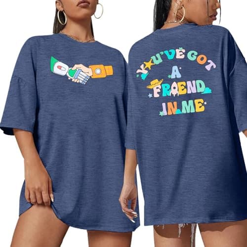 You've Got A Friend Shirt Women Oversized Magical Shirt Funny Letter Print Tee Family Holiday Vacation Short Sleeve Tops Navy Blue - Image 1