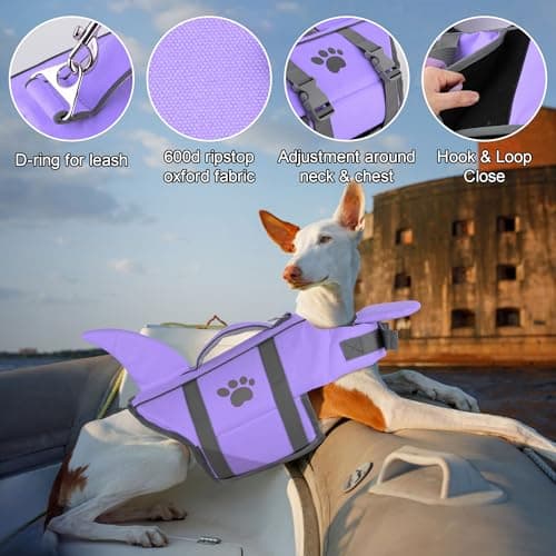 Dogcheer Shark Fin Dog Life Jacket, High Buoyancy Dog Life Vest with Chin Float for Swimming Boating, Adjustable Puppy Float Swim Vest for Small Medium Large Dogs -Taro Purple,M - Thumbnail 4