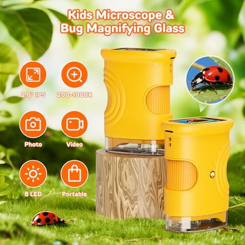 1000X Digital Handheld Microscope for Kids with 2.0" IPS Screen, Outdoor Toys Portable STEM Science Lab Gifts, Rechargeable Pocket Microscope Educational Toy for Boys & Girls Age 4-6 8-12, Orange - Thumbnail 2