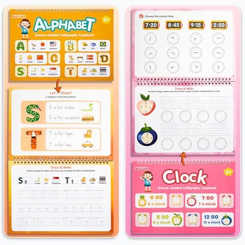 MarcZero Magic Grooved Writing Practice Books for Kids Ages 3-8, 10 Books Reusable Handwriting Tracing Books with Disappearing Ink Pen, Preschool Tracing Educational Learning Gifts - Thumbnail 3
