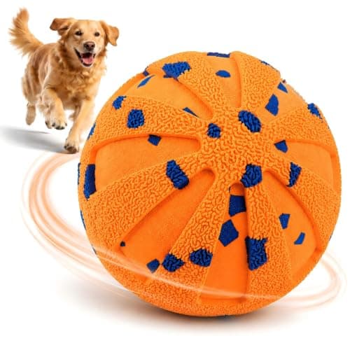 Interactive Dog Ball Toy for Medium Large Dogs, Durable E-TPU Bouncing Ball with Rechargeable Battery, Waterproof for Outdoor Play, Keeps Dogs Engaged (Orange)