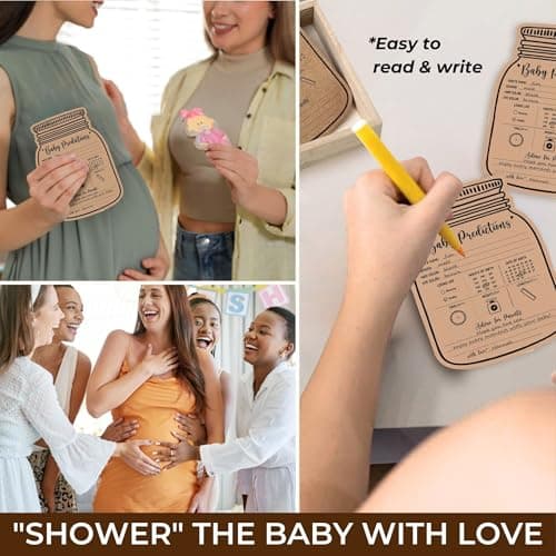 WOODAMORE Baby Prediction Cards For Baby Shower Decorations - Rustic Baby Predictions And Advice Cards, Wishes For Baby Cards For Baby Shower Games, Gender Neutral Baby Shower Advice Cards With Box - Thumbnail 3