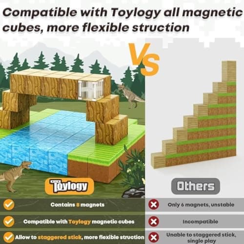 Large Magnetic Blocks 1 inch Magnetic Building Blocks for Kids Age 3-5 5-7 6-8, Magnet Learning Sensory Toys, Game Inspired Building Craft, Holiday Toys Easter Gifts, Mine Magnet World Stacking Cubes - Thumbnail 5