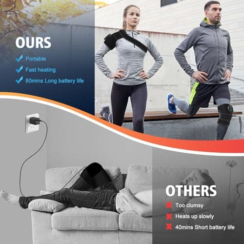 Cordless Heated Knee Brace for Pain Relief, Rechargeable Heating Knee Brace Shoulder Brace Support with 6 Heating Levels & 3 Timer,3 in 1 Heated Knee Pad for Shoulder Elbow - Thumbnail 3