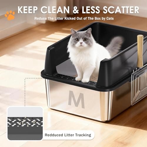 Stainless Steel Litter Box with Lid: Metal Cat Litter Box for Small Cats with Scoop, High Sided Kitty Litter Pan Tray, 17.4'' x 13.5'' x 8.5'', Non-Stick, Anti-Leakage, Easy Cleaning (Black) - Thumbnail 5