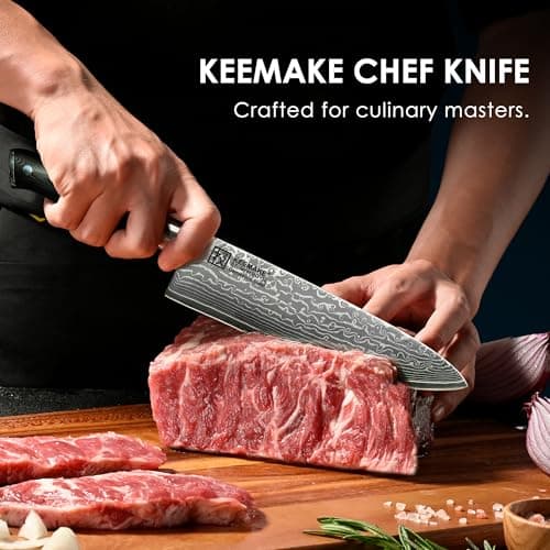 KEEMAKE Damascus Chef Knife, 8 Inch Kitchen Knife, 67 Layers Damascus Knife Professional Kitchen Knives with Japanese VG10 Core, Sharp Chefs Knives with Ergonomic G10 Handle - Thumbnail 6