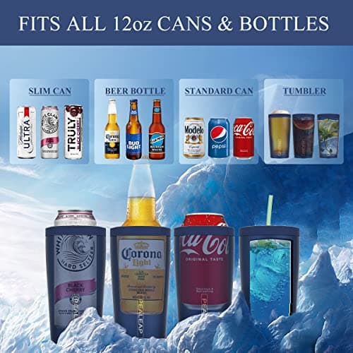 4 in 1 Insulated Slim Can Cooler for 12 OZ Cans and Beer Bottle - Keep 8 Hours Cold, Easy to Hold - Stainless Steel Can Holder, Double Walled Can Insulator for Hard Seltzer and More (Navy Blue) - Thumbnail 2