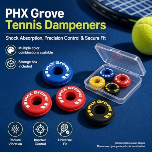 PHX Grove 6-Pack Tire-Shaped Tennis Racket Vibration Dampener - Shock Absorbers for Racquet Strings, Reduces Vibration, Noise and Arm Strain for Pain Relief - Durable Rubber, Easy to Install - Thumbnail 2
