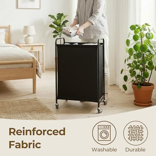 GRANNY SAYS 80L Slim Laundry Hamper with Wheels, Fabric Rolling Laundry Basket, Narrow Clothes Organizer, Tall Hamper for Closet, Laundry Room, Bathroom, Black - Thumbnail 4