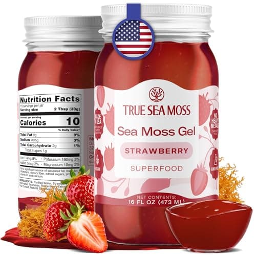 TrueSeaMoss Wildcrafted Irish Sea Moss SuperFood - Made with Premium Sea Vegetables - Vegan-Friendly, Supports Digestive Health - Made in USA (Strawberry, Pack of 1) - Image 1