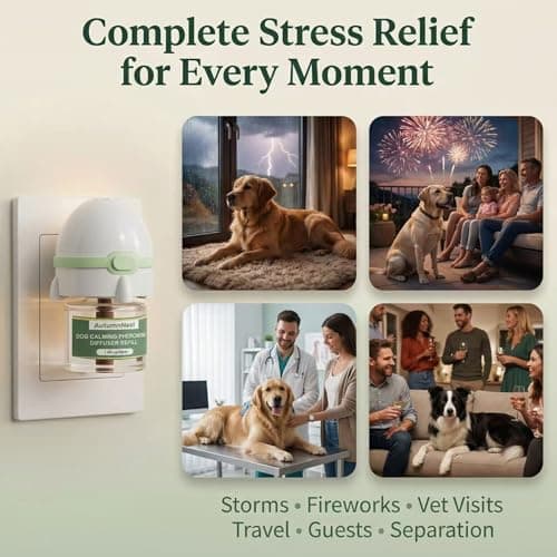 8-in-1 Dog Calming Pheromone Diffuser Kit – Pet Stress Support (2 Plug-Ins & 6x48ml Refills), Calming Diffuser for Dog During Thunderstorms, Travel, Separation, Fireworks & Vet Visits, 180-Day Supply - Thumbnail 4