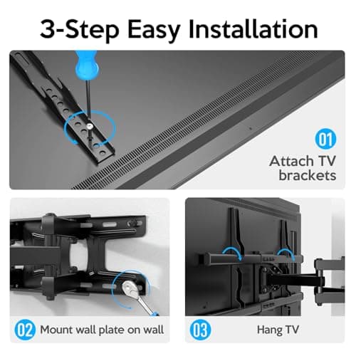 C-MOUNTS Full Motion TV Wall Mount Bracket Dual Articulating Arms Swivels Tilts Rotation for Most 37-75 Inch Flat Curved TVs,Holds up to 110lbs, Max VESA 600x400mm,Fits up to 16" Studs - Thumbnail 6