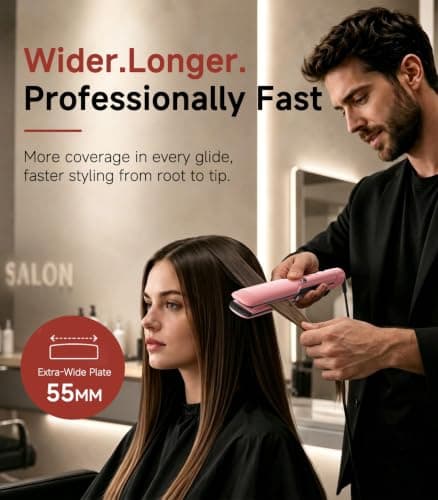 DYHOO Professional Flat Iron, 11 Temp Settings,Wide Hair Straightener, Ceramic Floating Plate with LED Display, Fast Heat-Up, Negative Ion, Auto Shut-Off & Global Voltage, Pink - Thumbnail 2