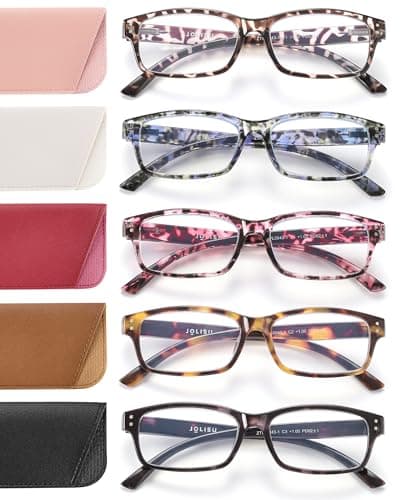 JOLISU Reading Glasses for Women Men - 5 Pack Ladies Stylish Readers Computer Eyeglasses W/Spring Hinge - Blue Light Blocking Glasses Anti Eyestrain 2.50