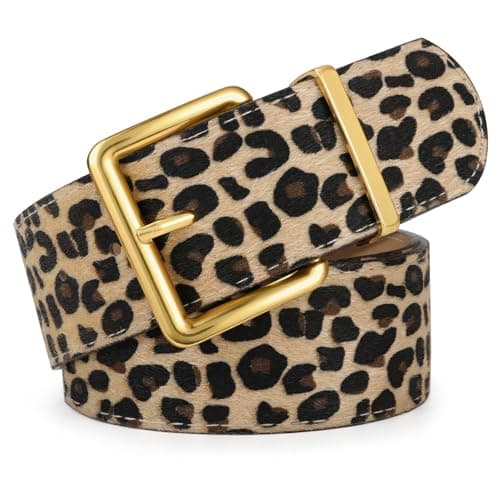 XZQTIVE Women Wide Chunky Belt for Dresses Fashion Thick Suede Belt with Gold Buckle, Leopard(Fit Waist Size 33"-39") - Image 1