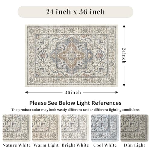 EiniHliw Washable Entryway Runner Rug - 2x3 Kitchen Rug Distressed Low Pile Mats Non Slip Soft Rugs for Dining Room with Rubber Backing Bedroom Runner with Vintage Design (Beige/Blue 2x3) - Thumbnail 2