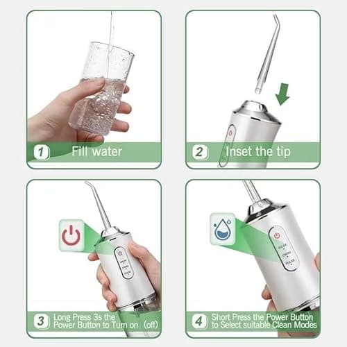 LSLCQW Water Dental Flosser Teeth Pick Portable Cordless Oral Irrigator Rechargeable Travel Irrigation Cleaner 3 Modes 4 Jets IPX7 Waterproof Electric (White) - Thumbnail 4