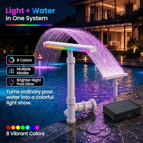 JEMULICE Solar Pool Fountain with Lights for Above Ground Pools, Pool Fountain Waterfall Pump with 6 Nozzle, Solar Pool Fountain for Inground Pools with 8 Color LED Lights - Thumbnail 2