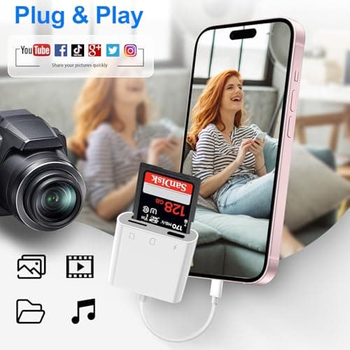 Denlane SD Card Reader for iPhone iPad with Lightning Port, SD & Micro SD Dual Slots Memory Card Reader for Digital Trail Camera Card Adapter SD Card Viewer, Simultaneous Charging and Reading - Thumbnail 6