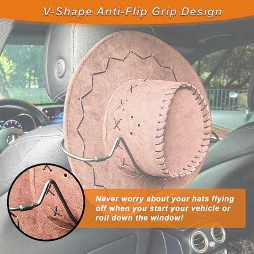 Cowboy Hat Rack Holder for Truck Car Hat Stand for Travel - Keep Hat in Shape, V-Shape Anti-Flip Grip Design for Automotive Roadtrip Hats Organizer for Men Women - Thumbnail 2