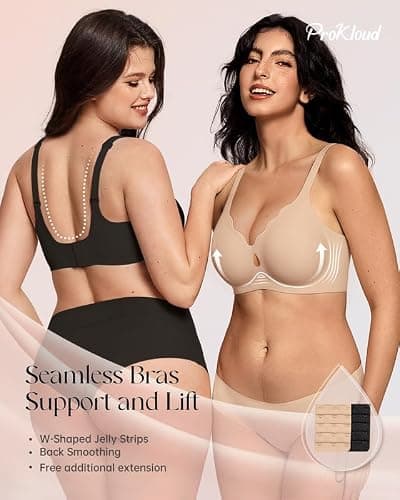 ProKloud Bras for Women No Underwire Wireless Full Coverage Jelly Bras Scalloped-Black+Nude X-Large - Thumbnail 3