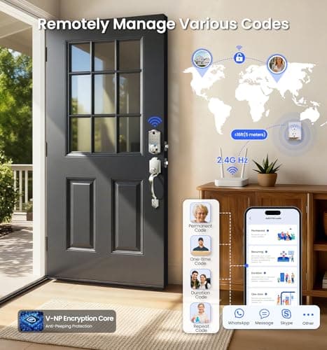 Veise VE017G Wi-Fi Keyless Entry Door Lock, App Remote & Voice Control, Fingerprint Smart Locks for Front Door, Touchscreen Electronic Keypad Deadbolt, Auto Lock, Emergency Power Port, Satin Nickel - Thumbnail 6