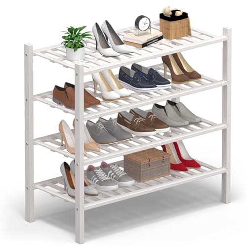 Haddockway 4 Tier Bamboo Shoe Rack Storage Organizer, Multifunctional Free Standing Stackable Shoe Shelf with Grid Panel for Closet,Hallway,Entryway,Small Space 27"x11"x26" - Image 1