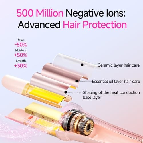 Dyhoo Auto Curling Iron 1.25 Inch, Rotating Hair Curler for Beach Waves, AutomaticHair Curler with Anti-Scald & Anti-Tangle, Ceramic Curling Wand for Long Hair, Dual Voltage, Pink - Thumbnail 3