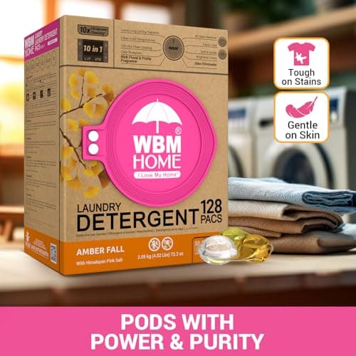 WBM Home Laundry Detergent Pods, Total 128 Count | Amber Fall Fragrance | 10 in 1 Laundry pods Detergent Ultra Power Cleaning with Plant-Based Scent, Extra Protection With 4D Stain Remover - Thumbnail 6